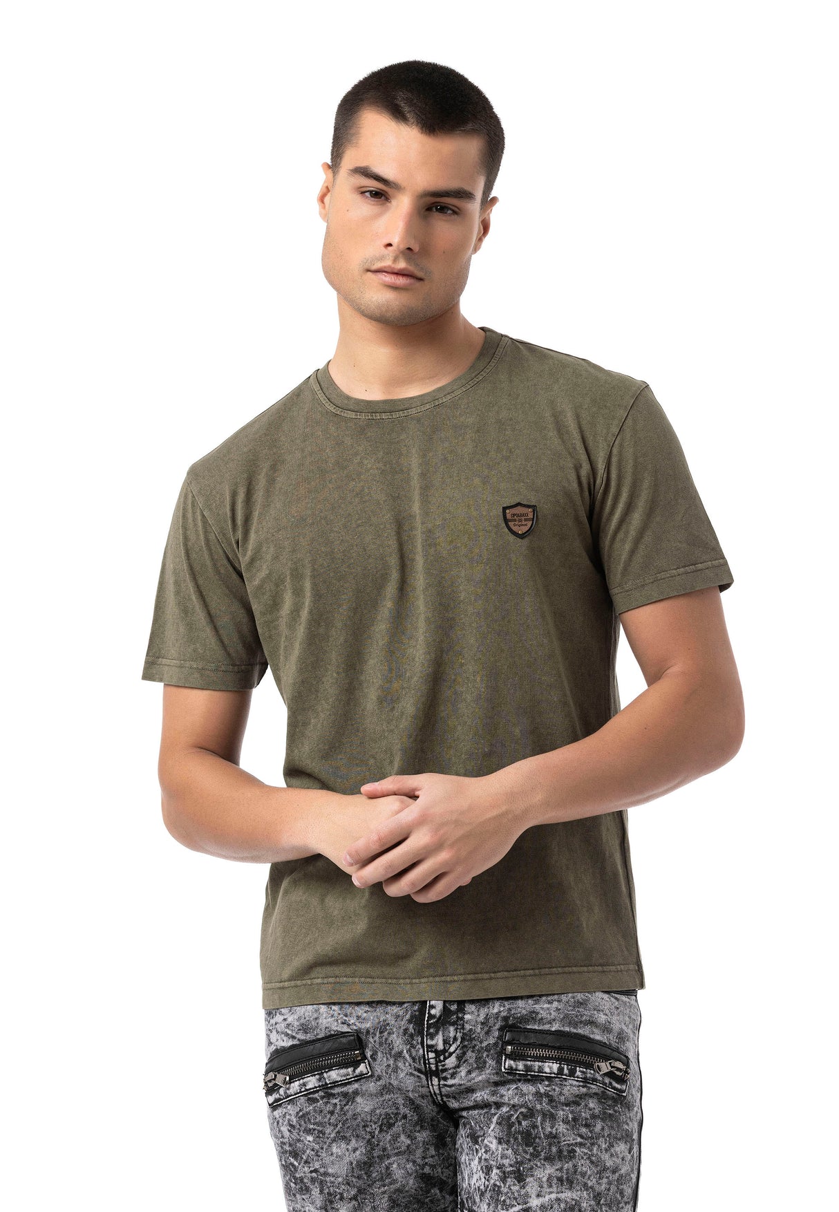 CT808-Herren T-Shirt im Relax Fit mit Waschung und Patch