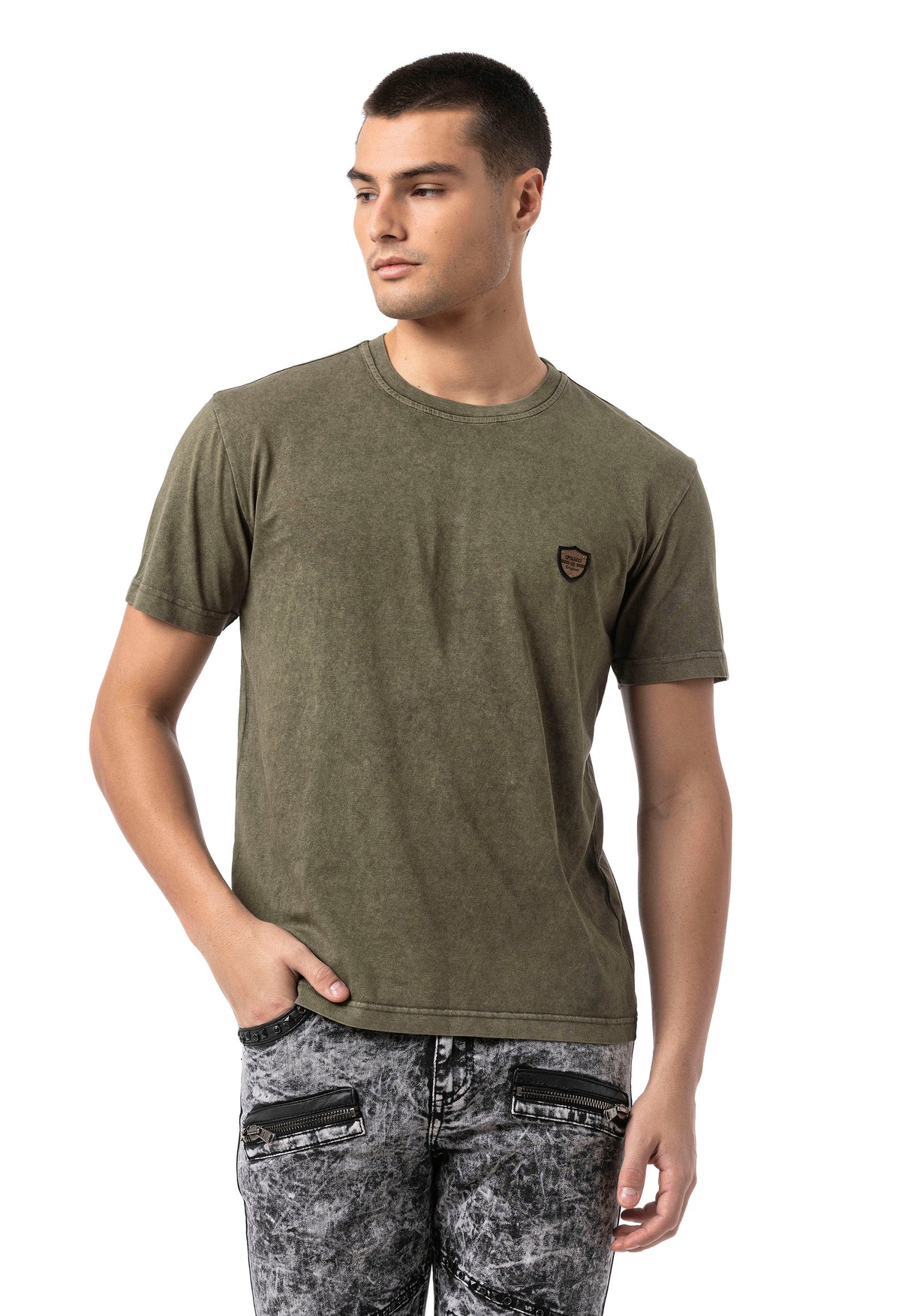 CT808-Herren T-Shirt im Relax Fit mit Waschung und Patch