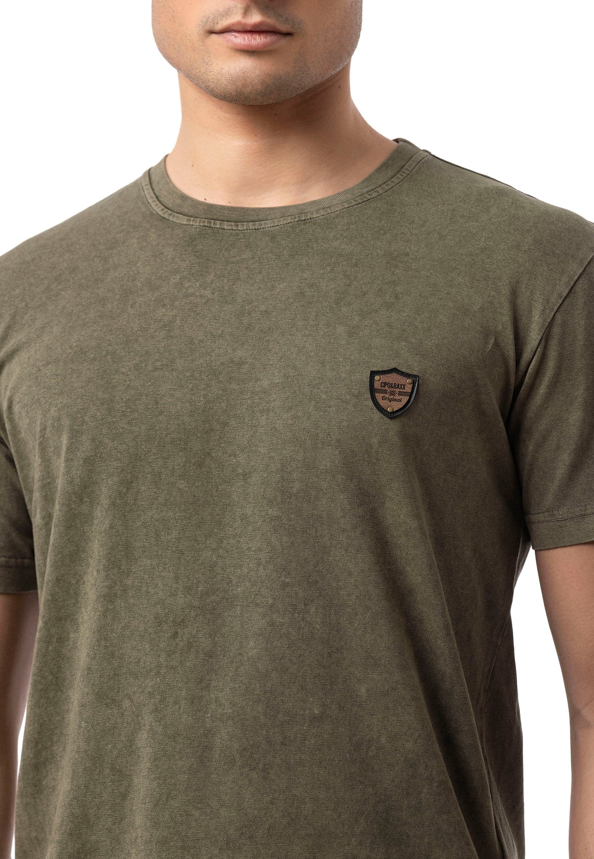 CT808-Herren T-Shirt im Relax Fit mit Waschung und Patch