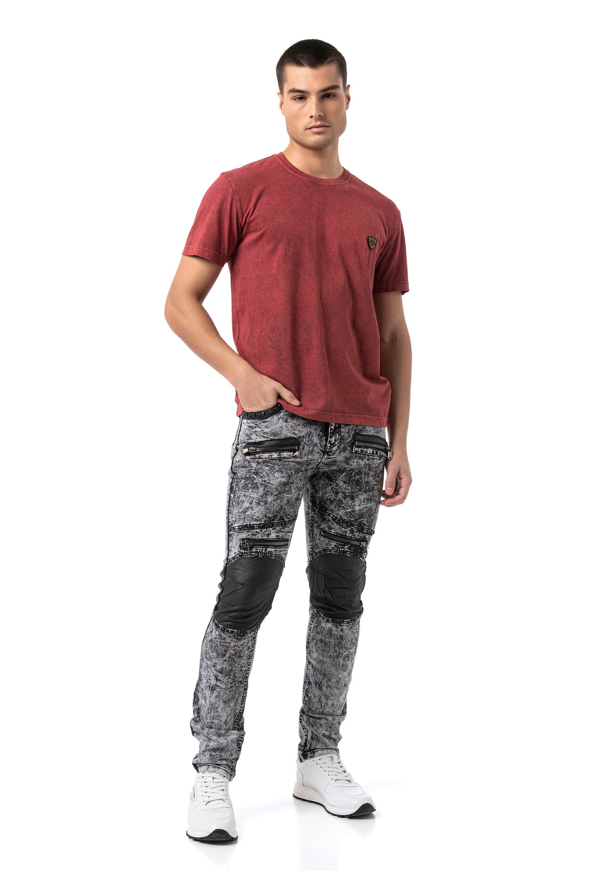 CT808-Herren T-Shirt im Relax Fit mit Waschung und Patch