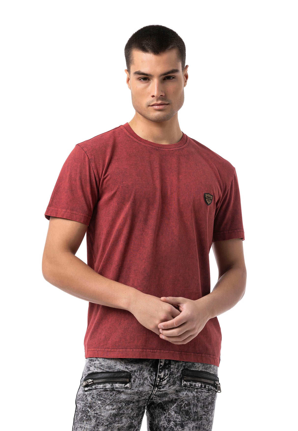 CT808-Herren T-Shirt im Relax Fit mit Waschung und Patch
