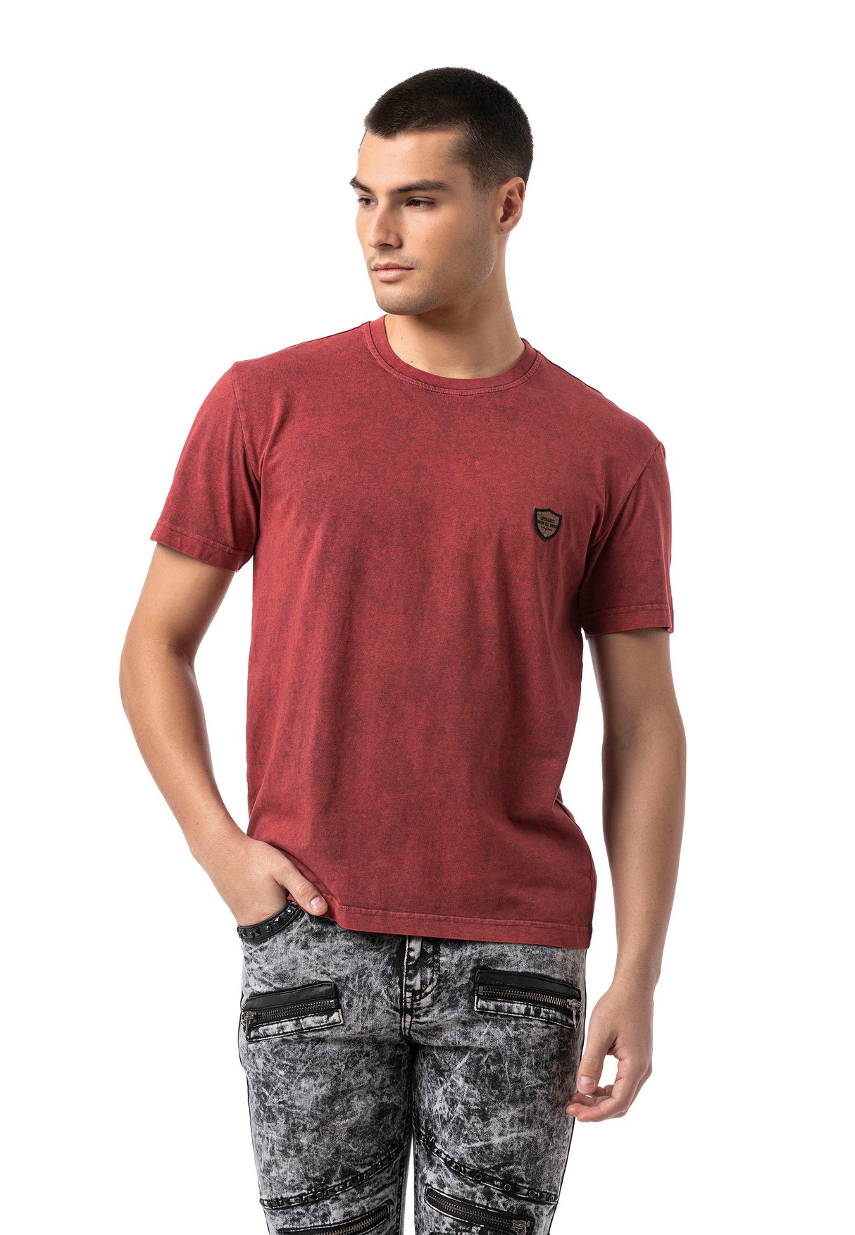 CT808-Herren T-Shirt im Relax Fit mit Waschung und Patch