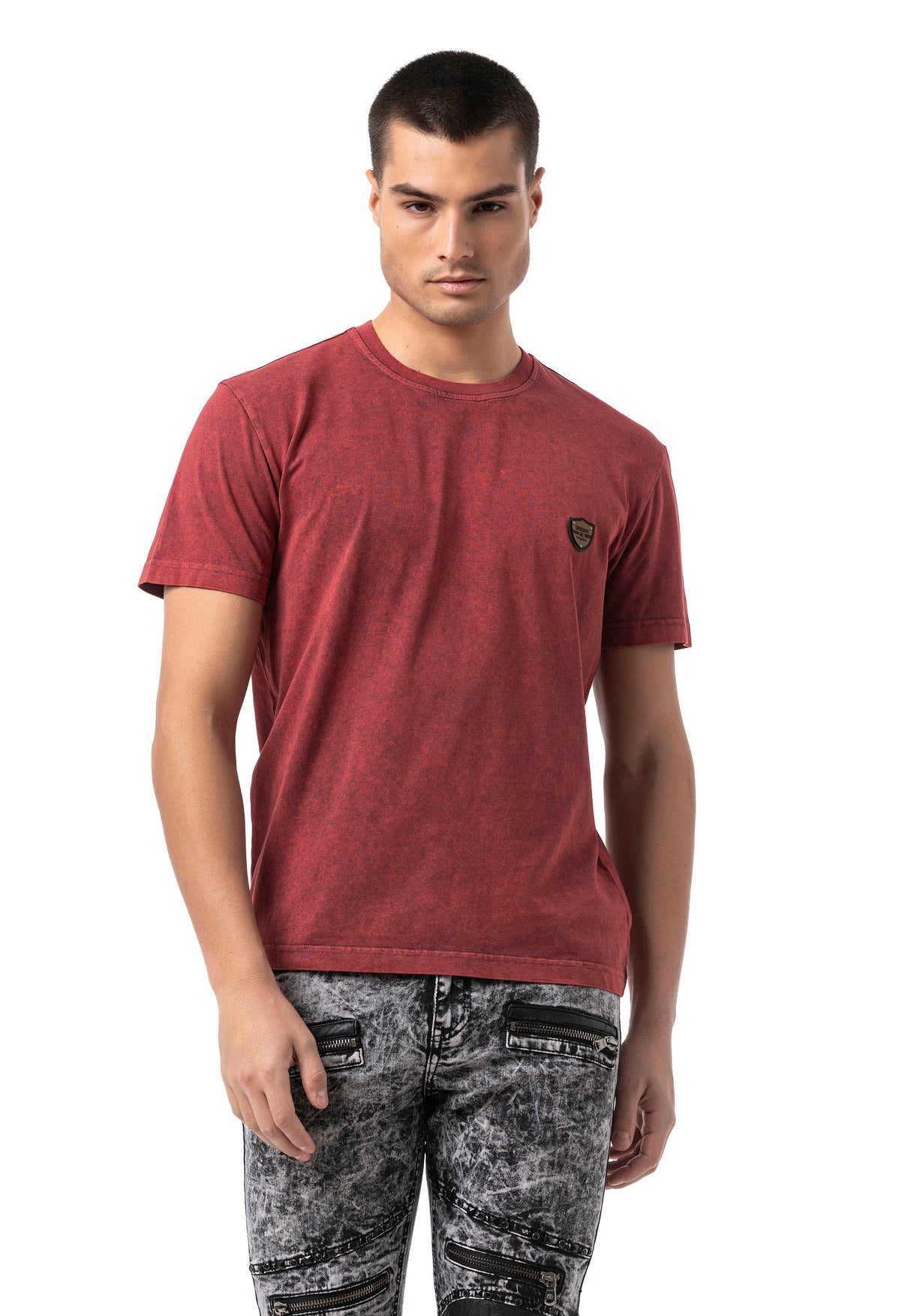 CT808-Herren T-Shirt im Relax Fit mit Waschung und Patch
