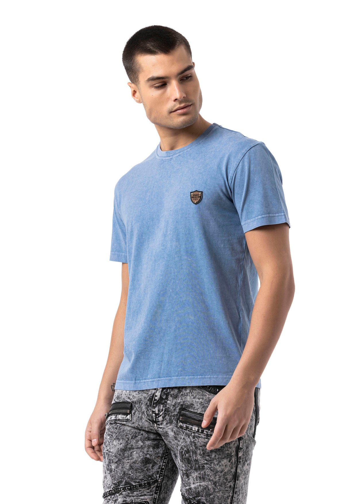 CT808-Herren T-Shirt im Relax Fit mit Waschung und Patch