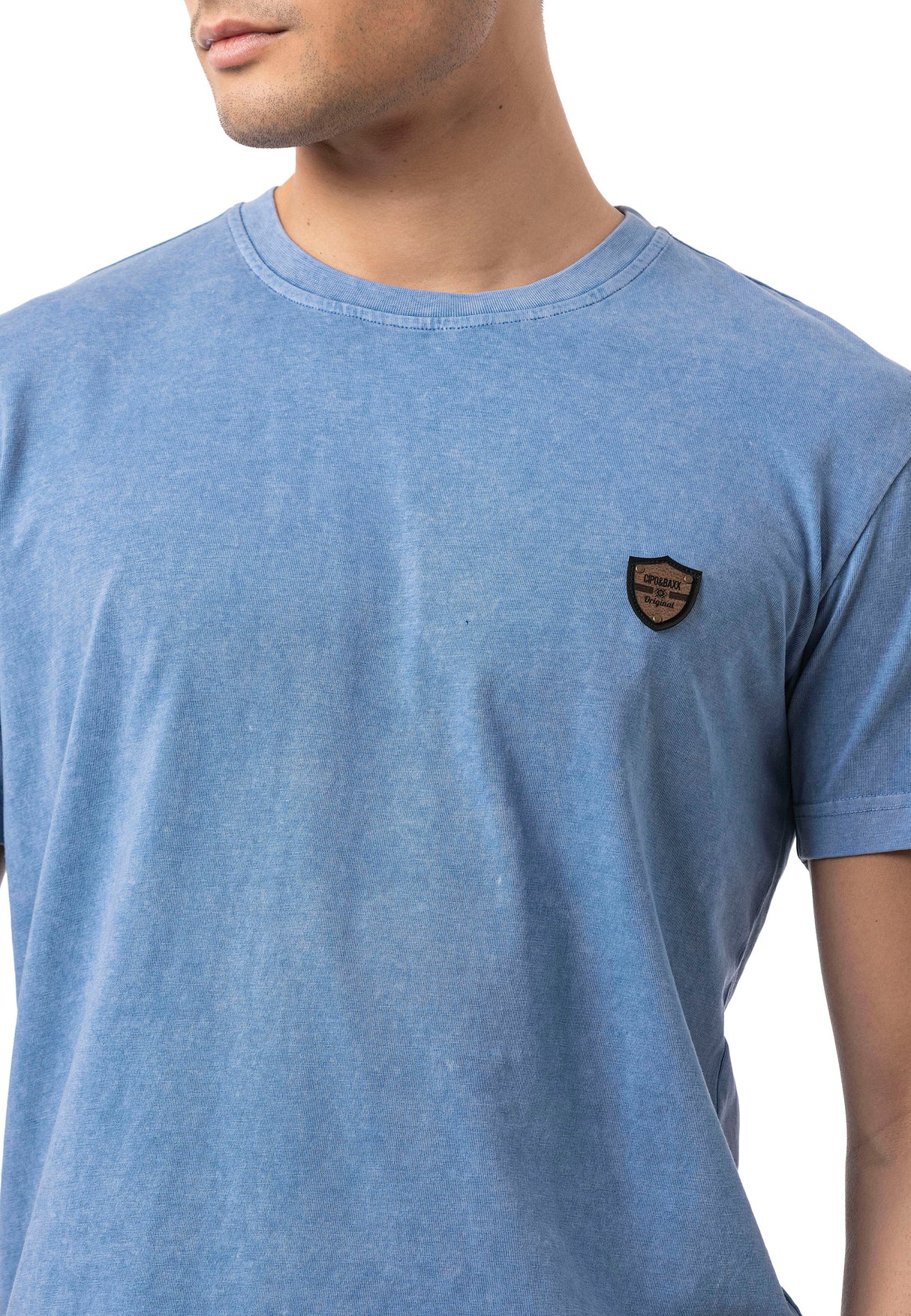 CT808-Herren T-Shirt im Relax Fit mit Waschung und Patch