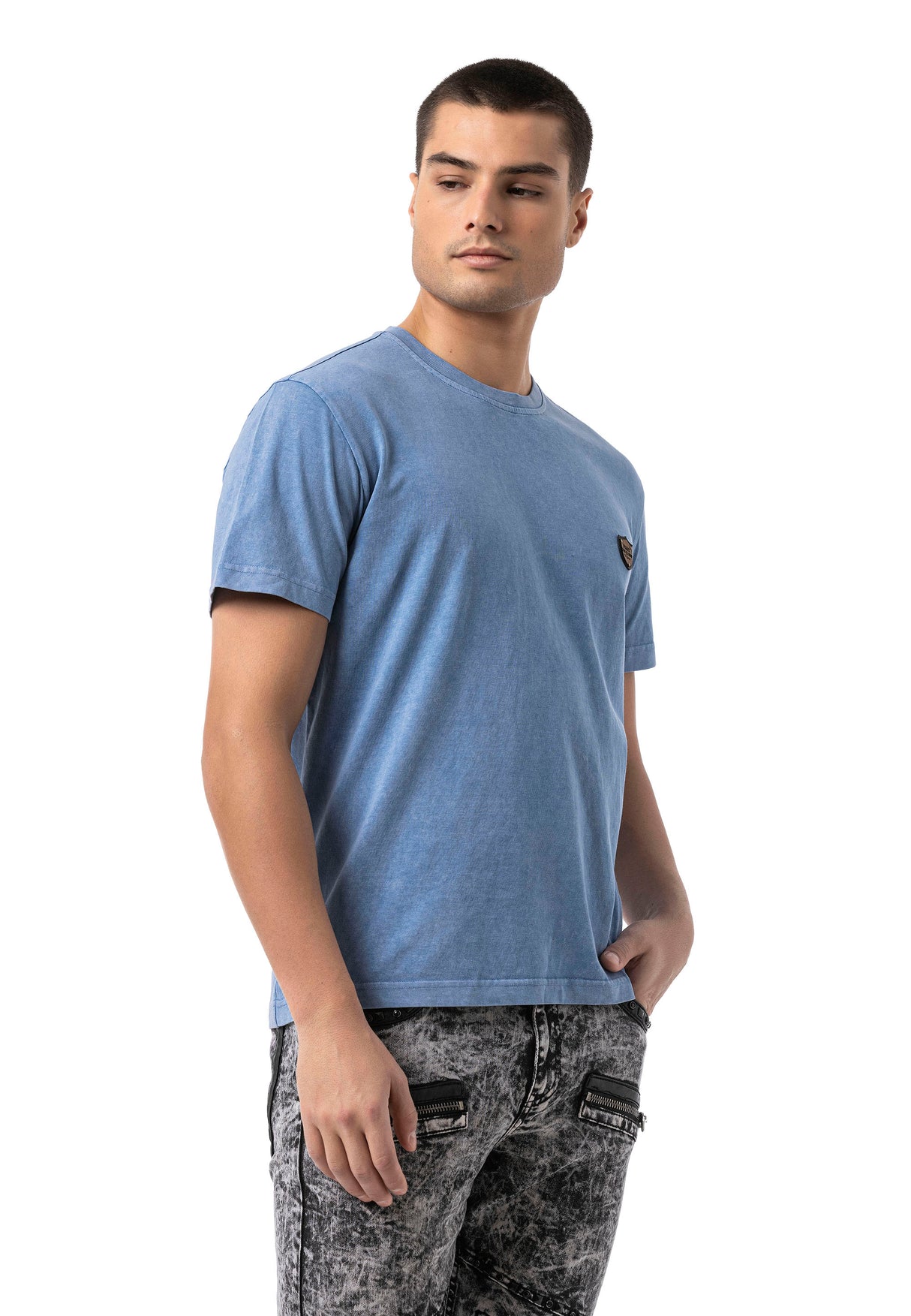 CT808-Herren T-Shirt im Relax Fit mit Waschung und Patch