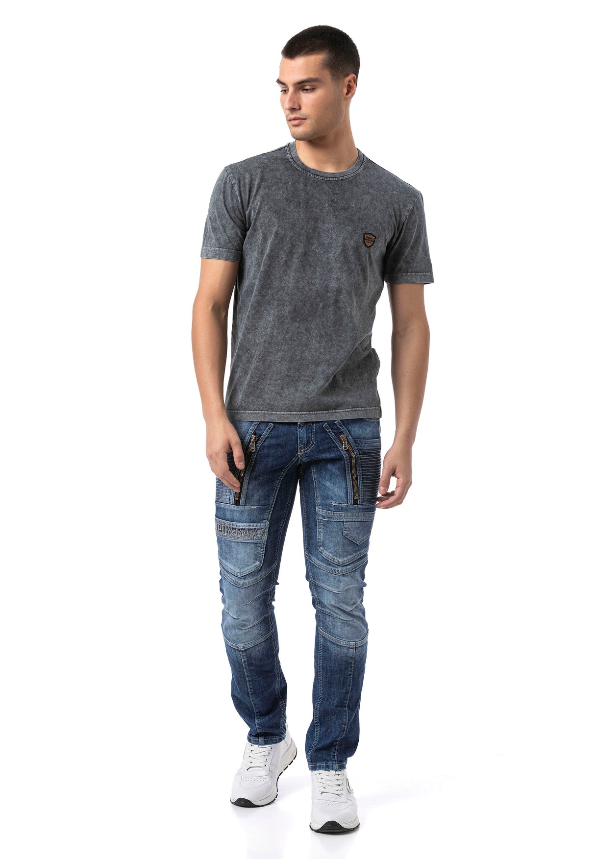 CT808-Herren T-Shirt im Relax Fit mit Waschung und Patch