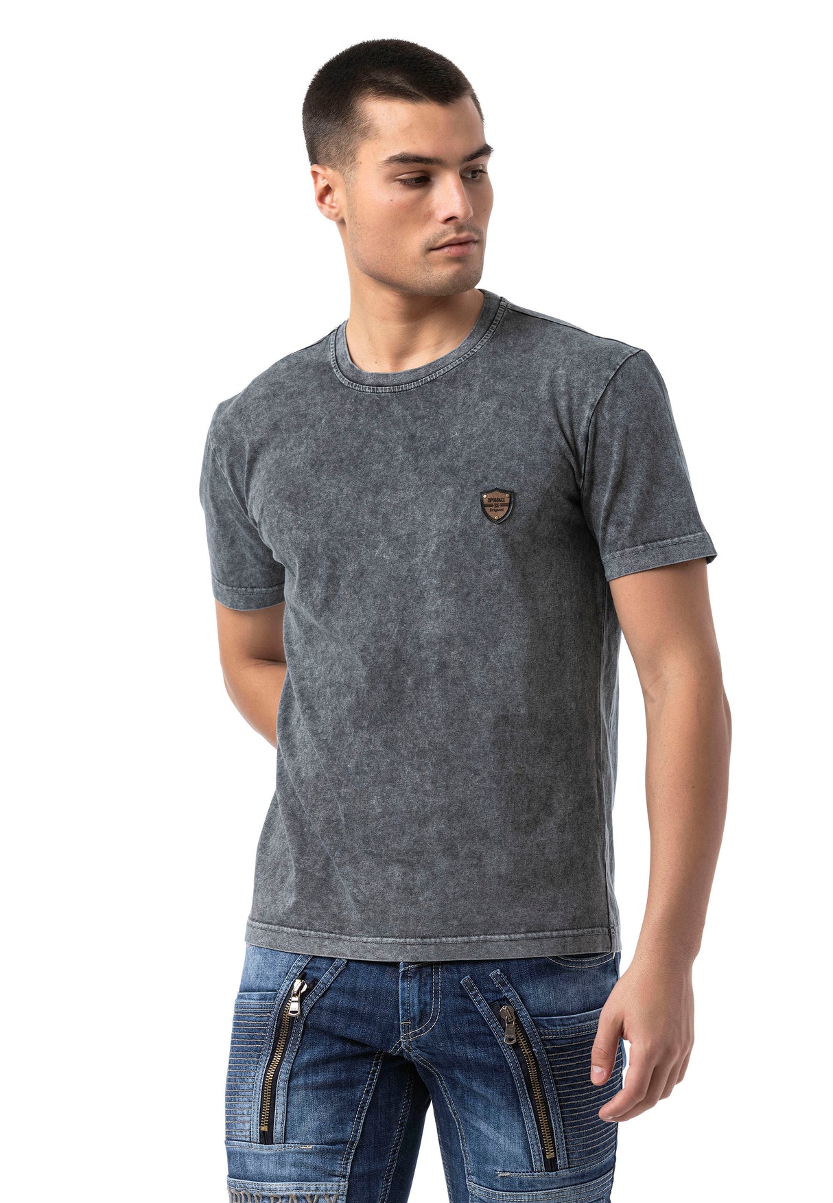 CT808-Herren T-Shirt im Relax Fit mit Waschung und Patch