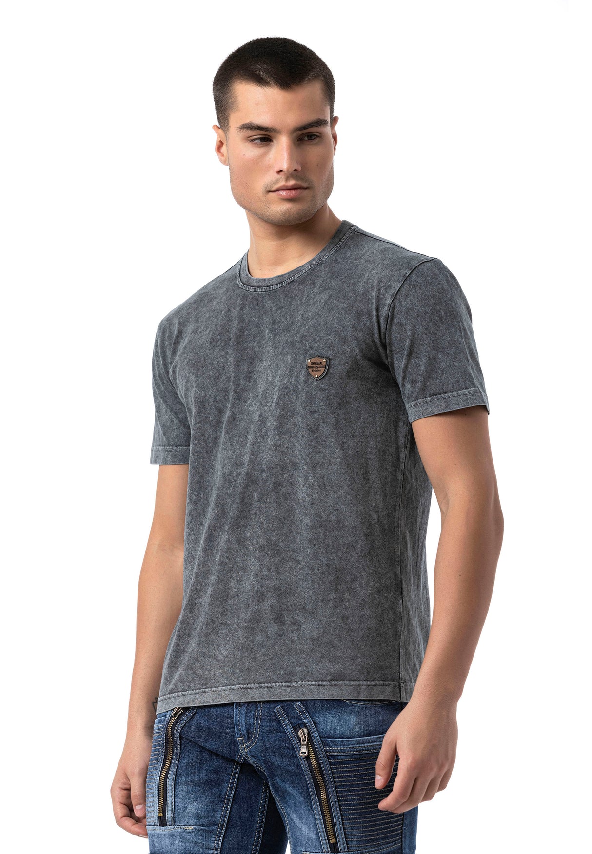 CT808-Herren T-Shirt im Relax Fit mit Waschung und Patch