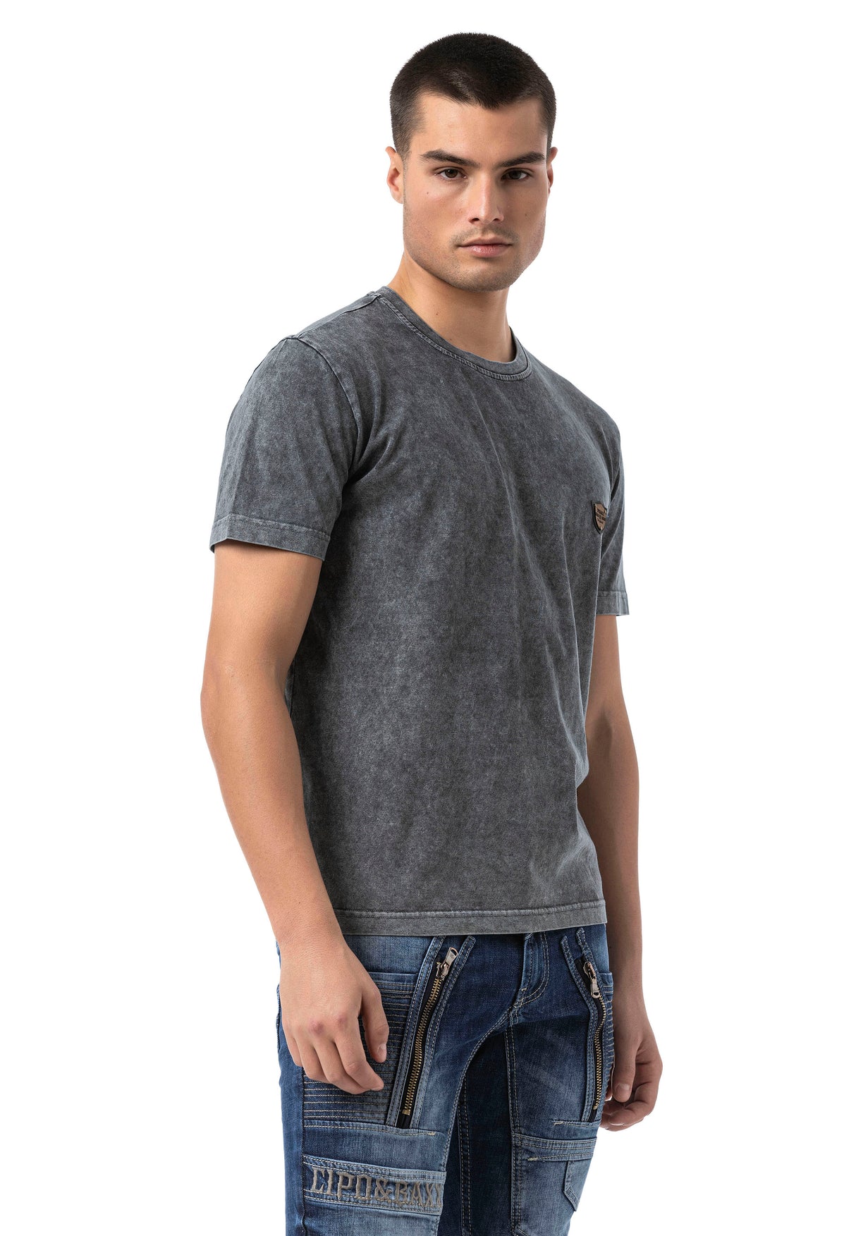 CT808-Herren T-Shirt im Relax Fit mit Waschung und Patch