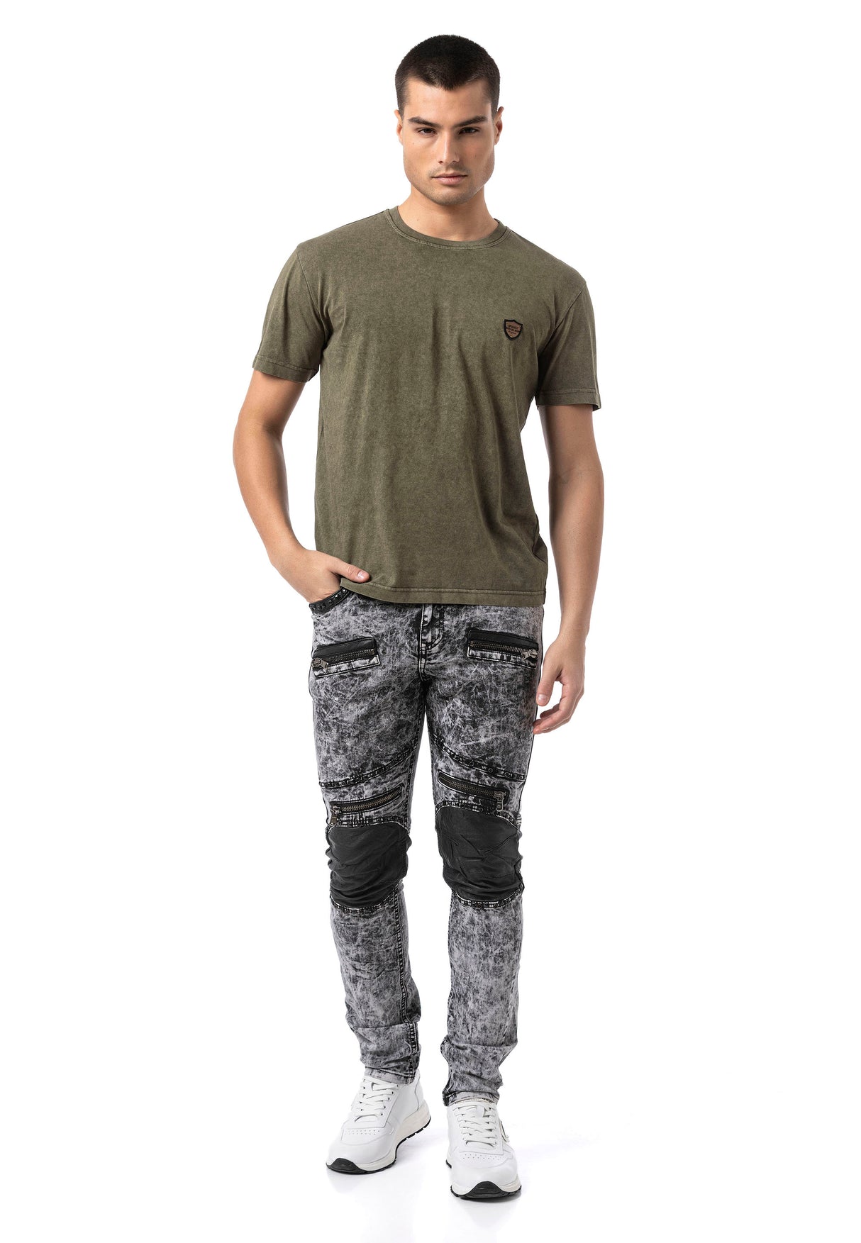 CT808-Herren T-Shirt im Relax Fit mit Waschung und Patch