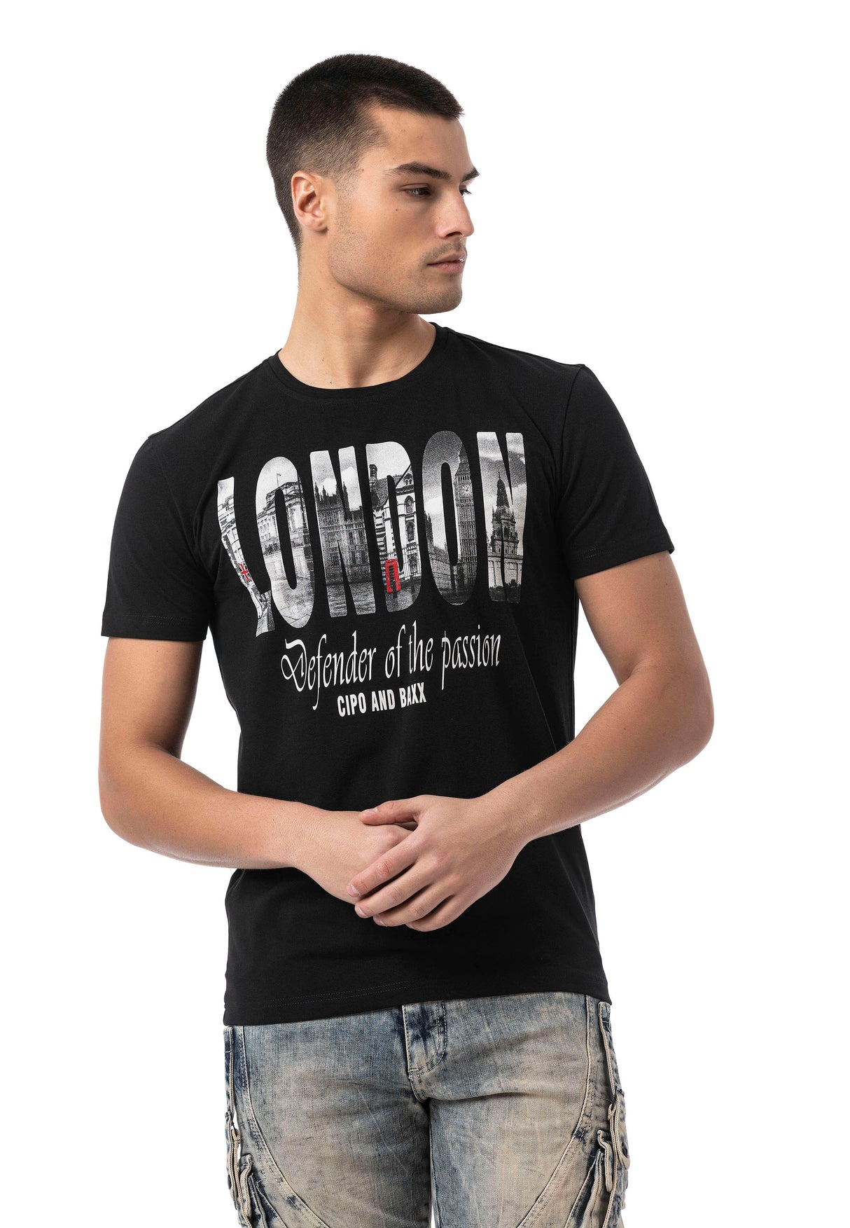 CT826-Herren T-Shirt mit London-Print – Regular Fit