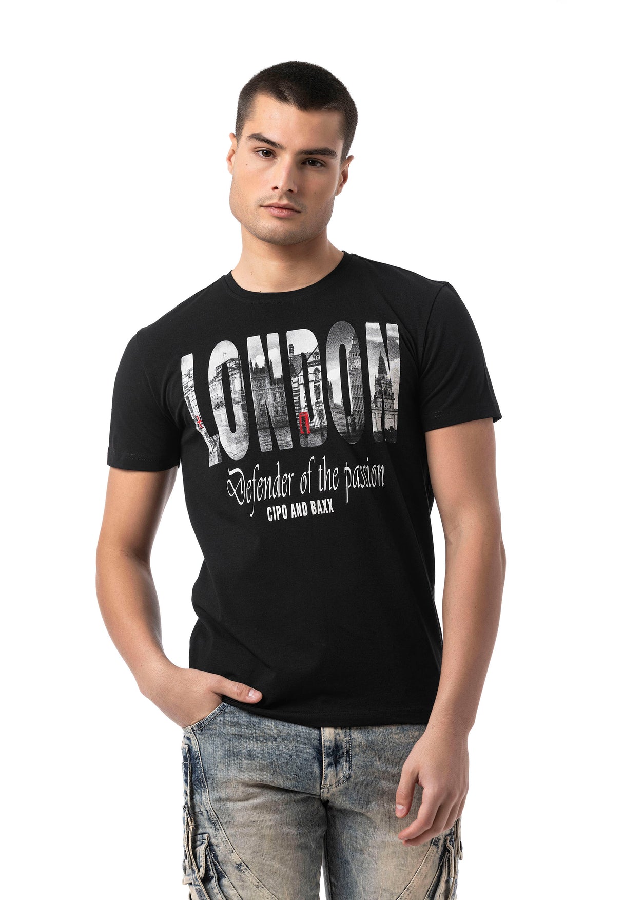 CT826-Herren T-Shirt mit London-Print – Regular Fit