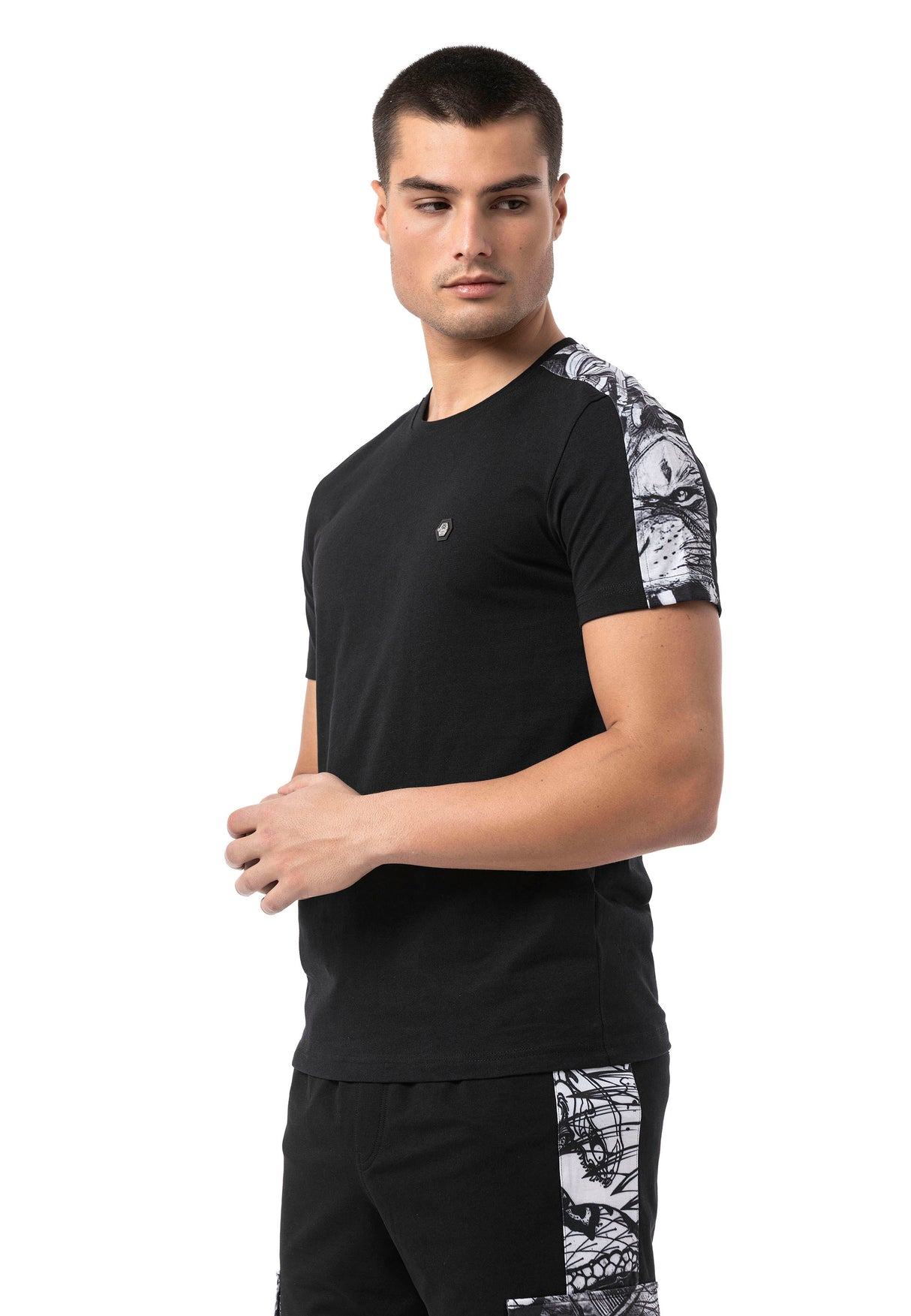 CT817 Herren T-Shirt mit Schulterstreifen im Regular Fit