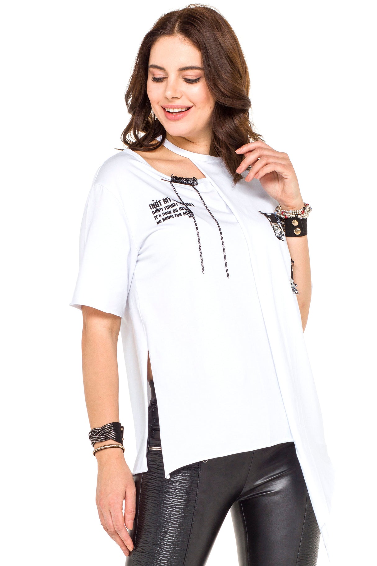 WT239 Damen Shirt mit Cut-Out & Pailletten-Detail
