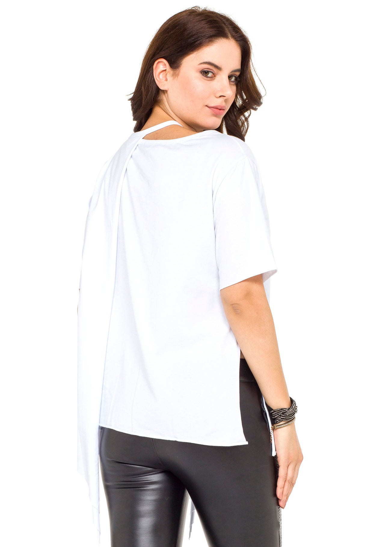 WT239 Damen Shirt mit Cut-Out & Pailletten-Detail