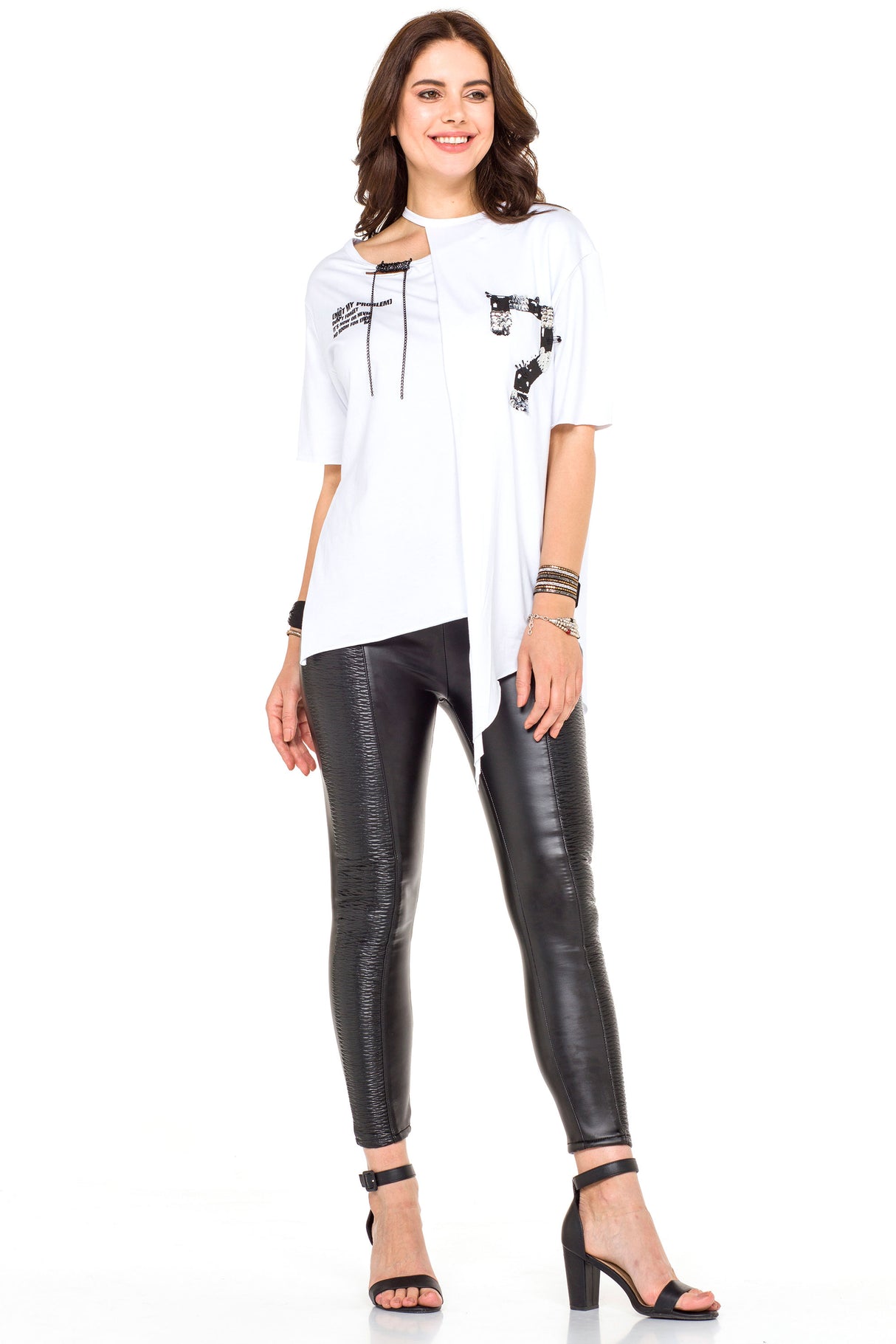 WT239 Damen Shirt mit Cut-Out & Pailletten-Detail