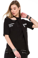 WT239 Damen Shirt mit Cut-Out & Pailletten-Detail