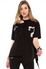 WT239 Damen Shirt mit Cut-Out & Pailletten-Detail