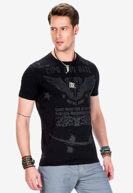 T-shirt maschile CT373 con stampa fresca in stile motociclista