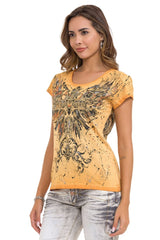 WT345 T-shirt damski z modnym nadrukiem z przodu