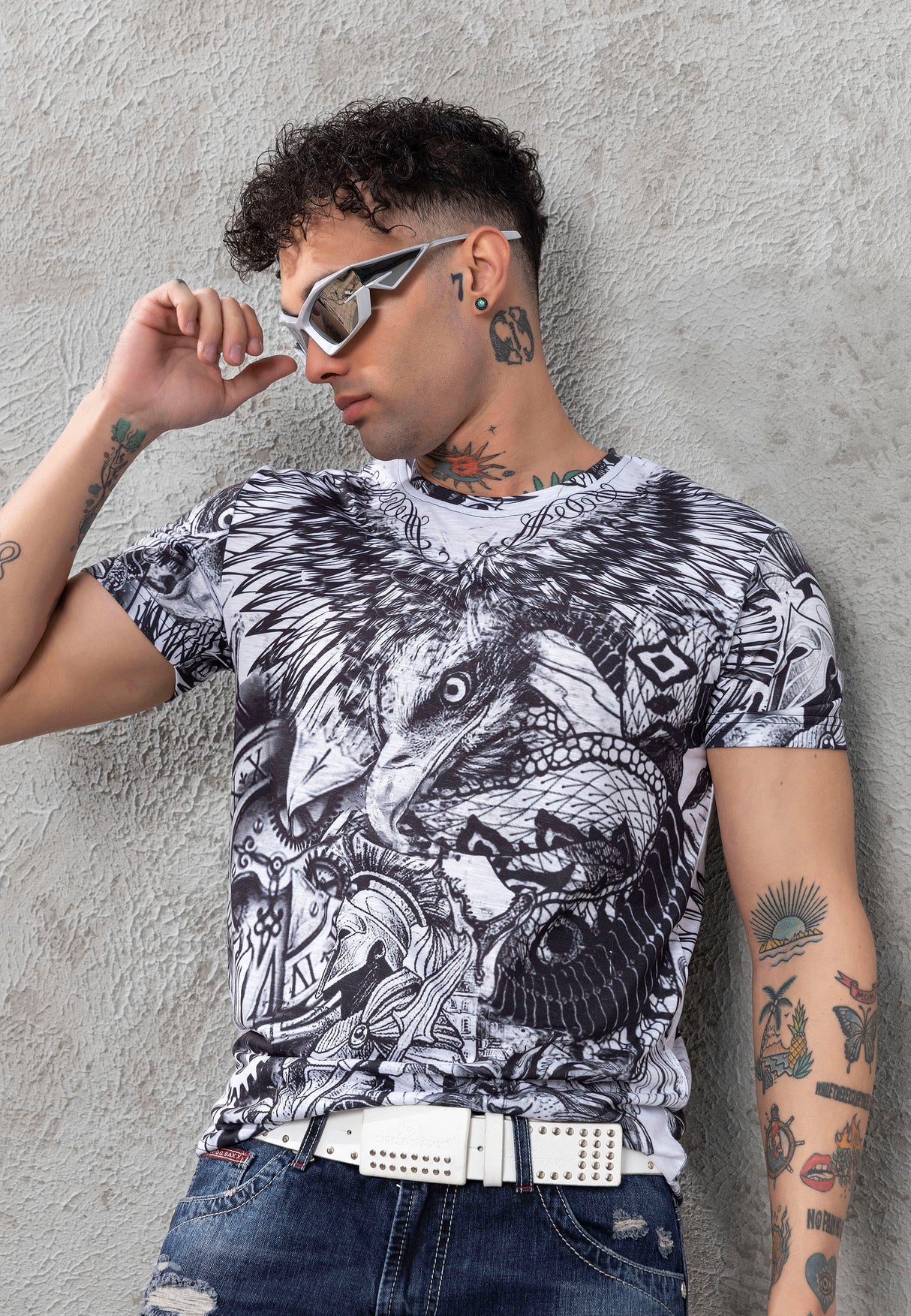 CT781 Camiseta de hombre con estampado de águila 