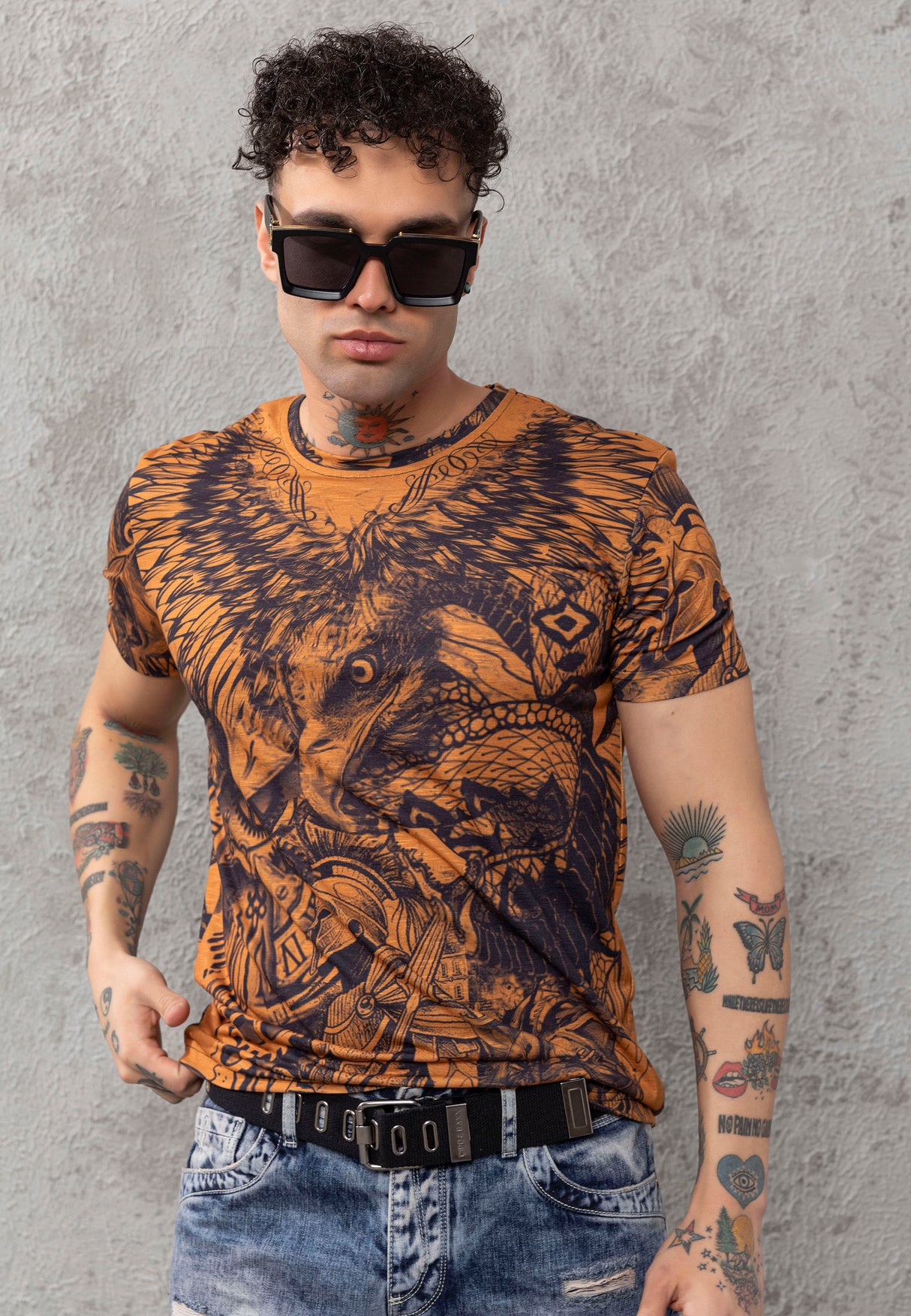 CT781 Camiseta de hombre con estampado de águila 