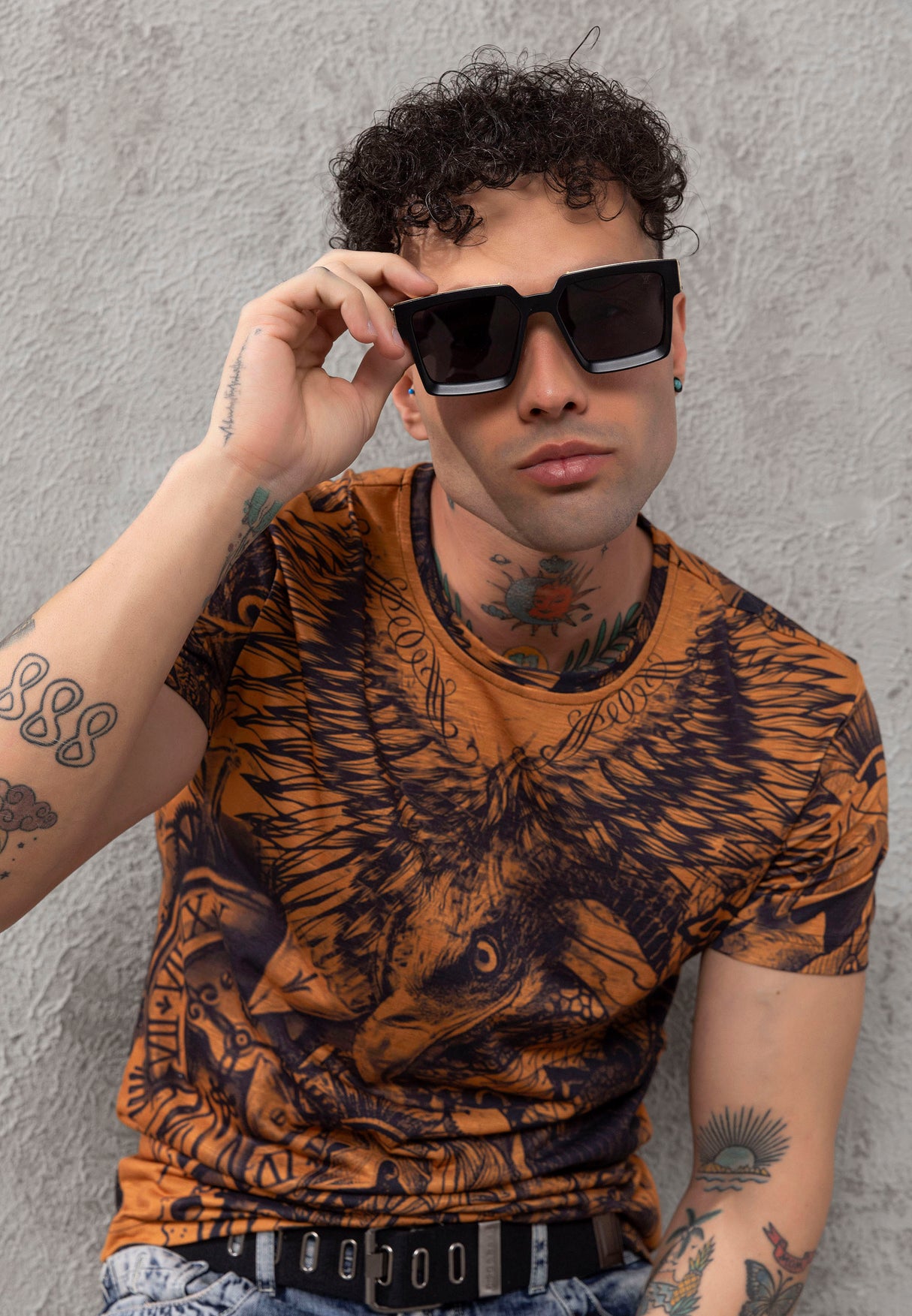 CT781 Camiseta de hombre con estampado de águila 