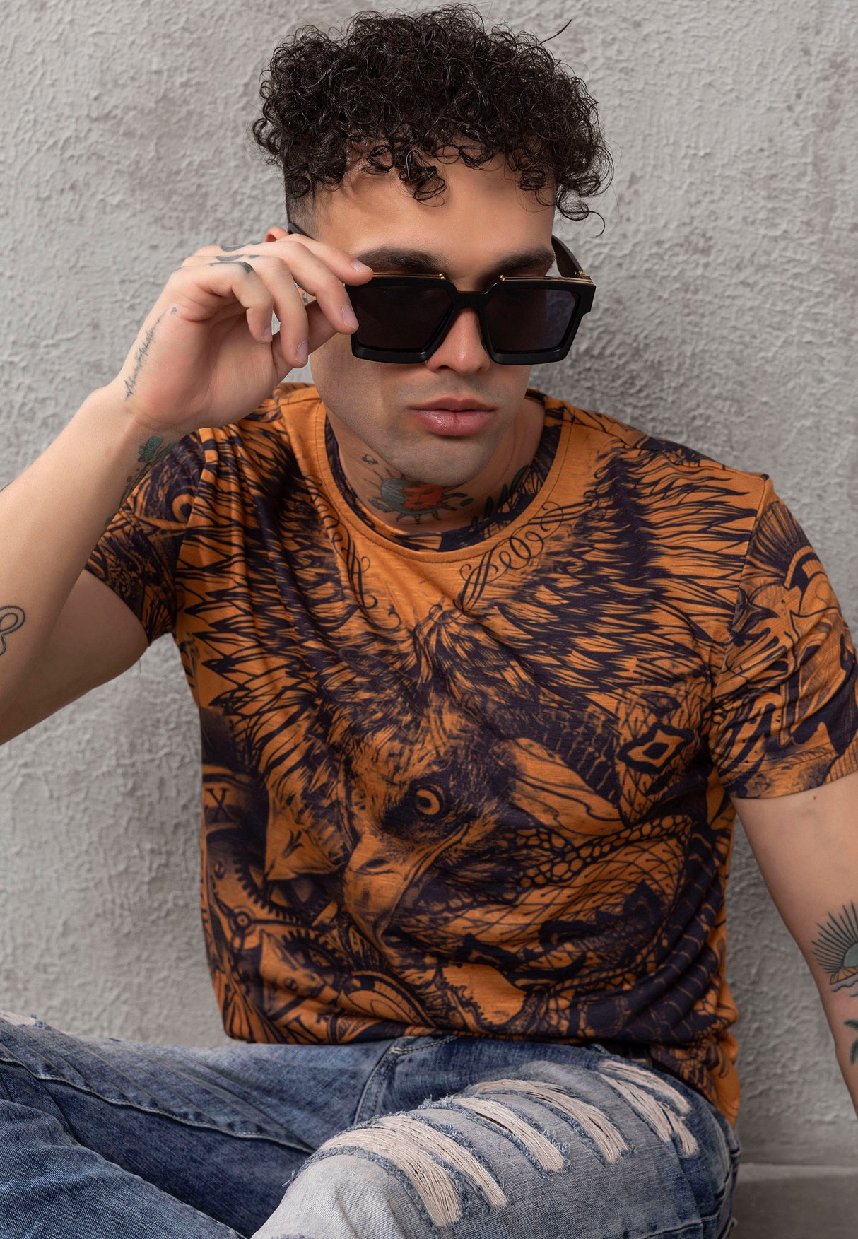 CT781 Camiseta de hombre con estampado de águila 