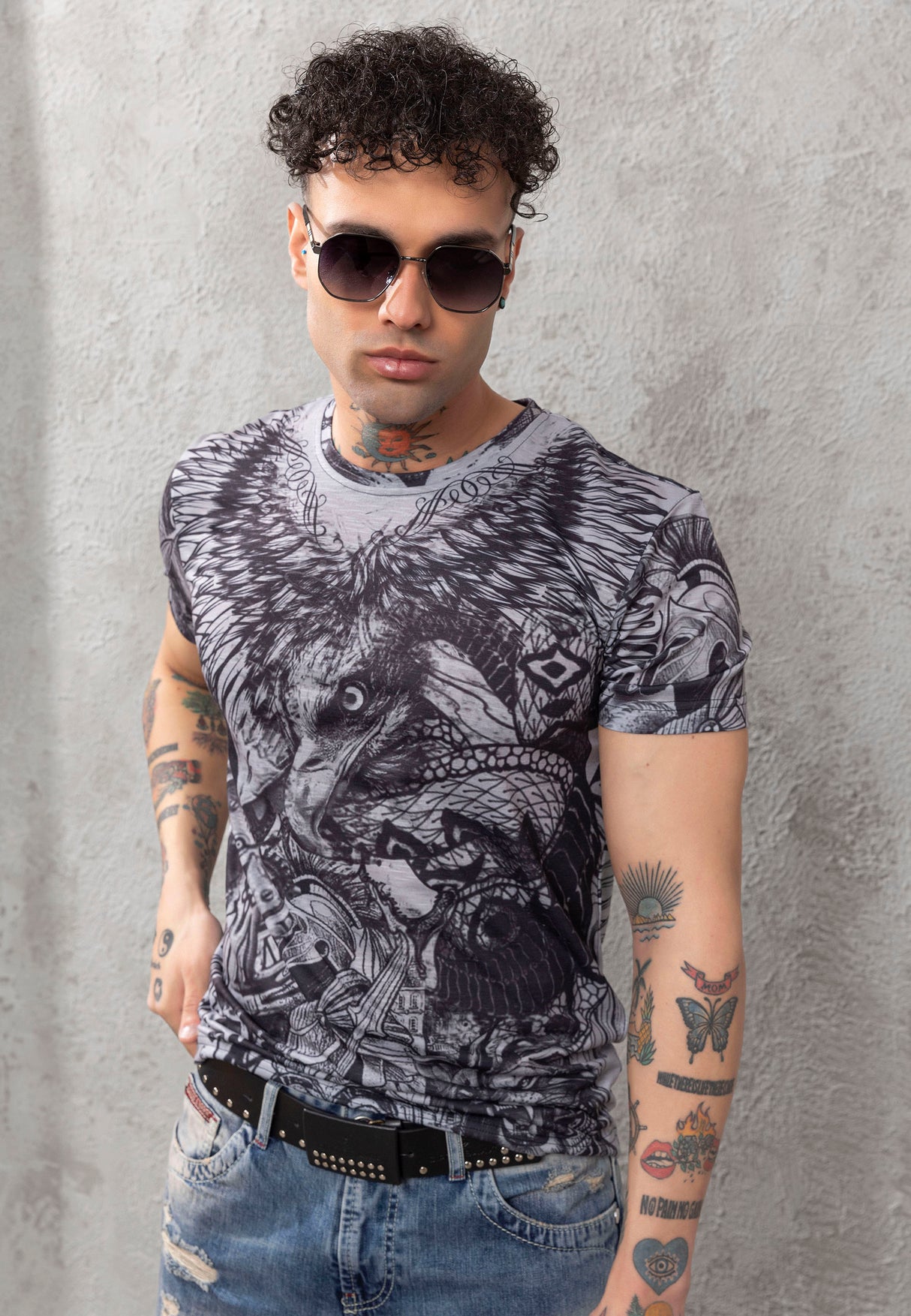 CT781 Camiseta de hombre con estampado de águila 