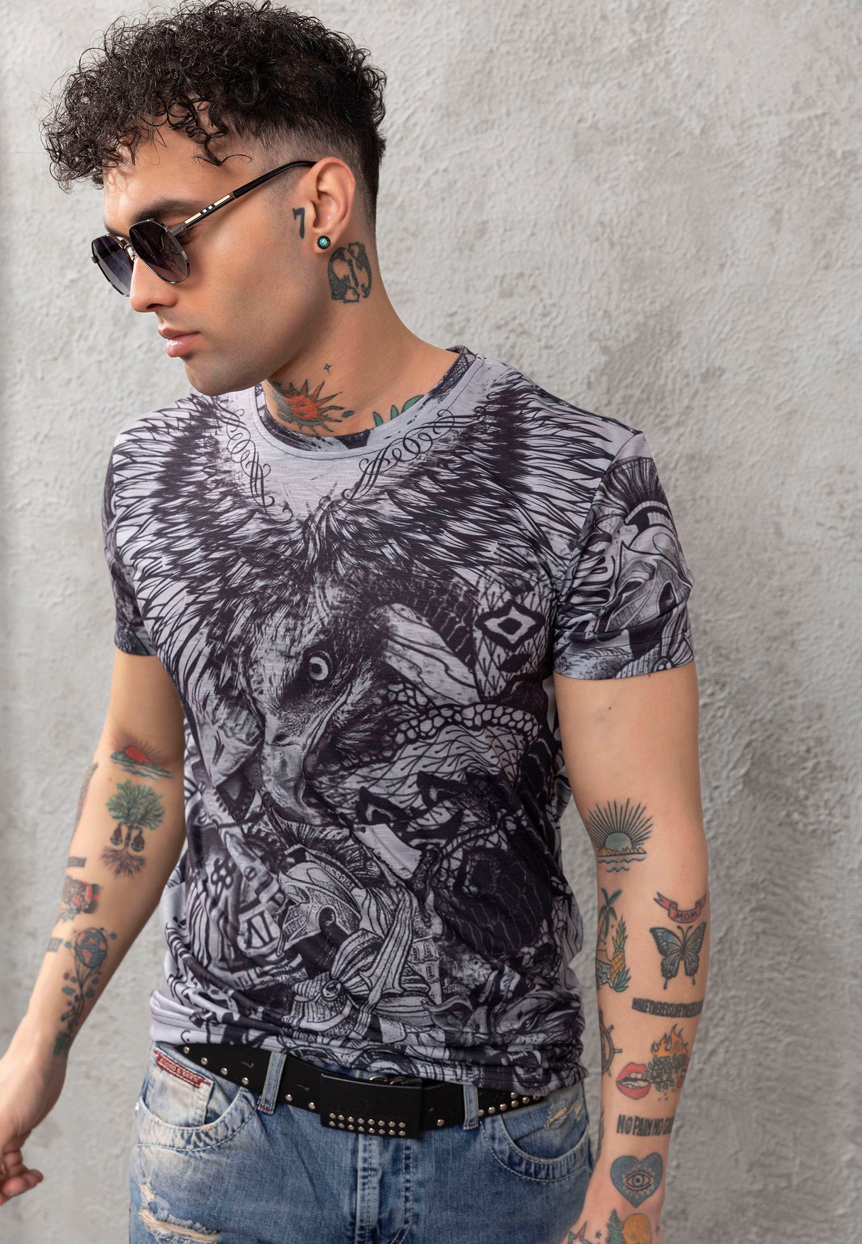CT781 Camiseta de hombre con estampado de águila 