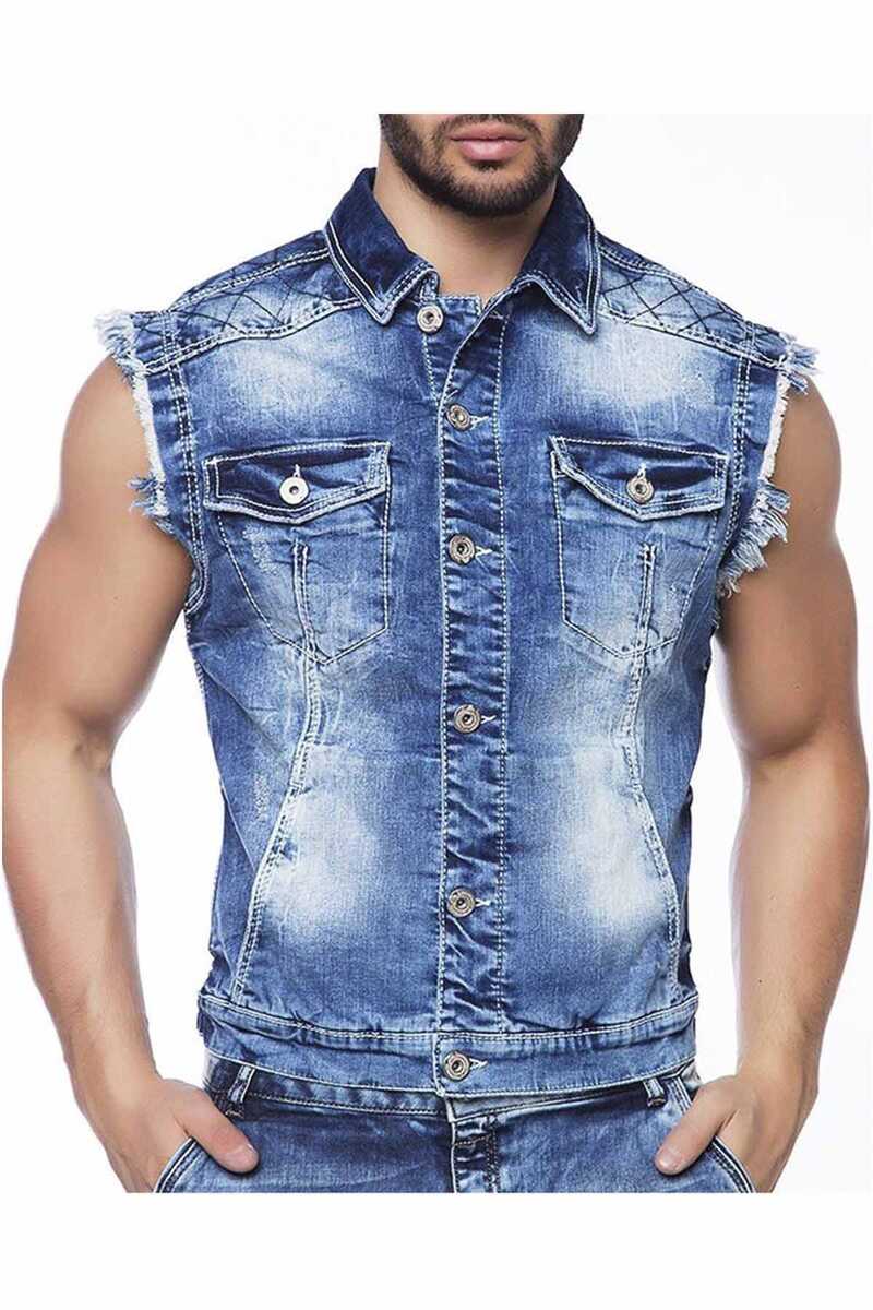 CW102 Heren Denimvest met Coole Shirtkraag