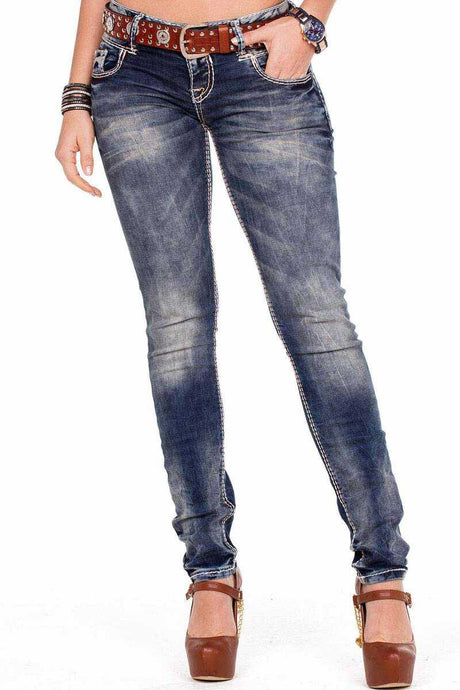 WD153 Damen Slim-Fit-Jeans mit niedriger Taille in Straight Fit