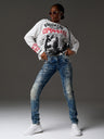 WD175 Damen Slim-Fit-Jeans mit Ziernähten in Straight Fit