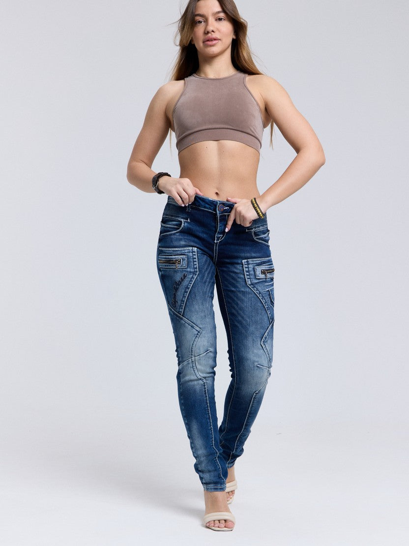 WD200B Femmes Jeans confortables avec une taille basse en skinny fit