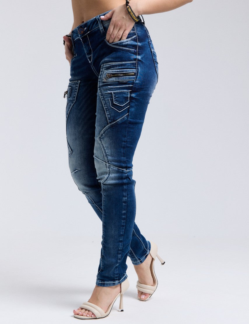 WD200B Femmes Jeans confortables avec une taille basse en skinny fit