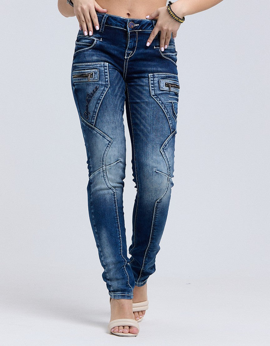 WD200B Femmes Jeans confortables avec une taille basse en skinny fit
