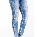 WD211A jeansy damskie slim fit z przetarciami