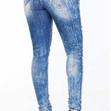 WD211A jeansy damskie slim fit z przetarciami