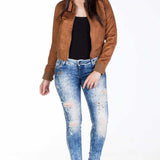 WD211A jeansy damskie slim fit z przetarciami