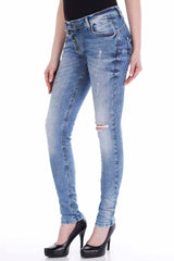 WD214 Femmes Slim-Fit Jeans dans le look usagé occasionnel