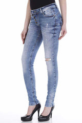 WD214 Femmes Slim-Fit Jeans dans le look usagé occasionnel
