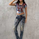 WD222 jeansy damskie z modnym wybielaniem