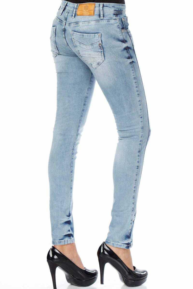WD226 Mujeres Jeans delgados con efectos usados