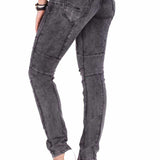 WD252 jeansy damskie slim-fit z przeszyciami
