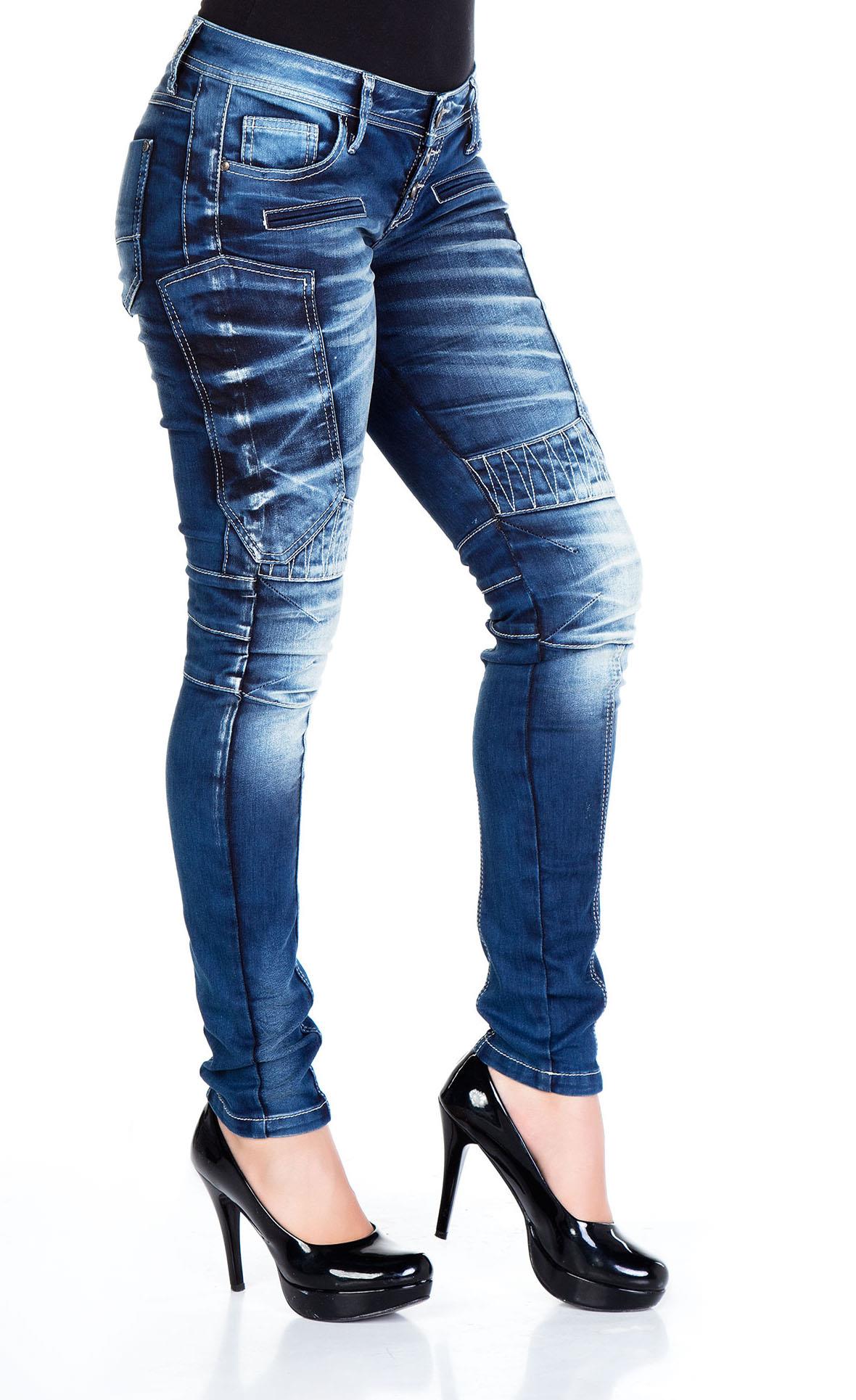 WD255 Damen bequeme Jeans im Biker-Stil in Slim Fit