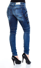 WD255 Comfortabele jeans voor vrouwen in een motorrijderstijl in slanke pasvorm
