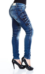 WD255 Jeans cómodos para mujeres en un estilo de motociclista en Fit Slim