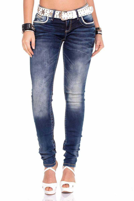 WD256 Damen Slim-Fit-Jeans mit bestickten Taschen in