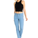WD256A Jeans femme coupe slim avec poches brodées